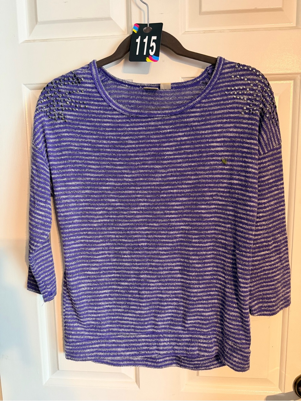 Mudd Purple and Silver Striped Knit Top with Shoulder Embellishments